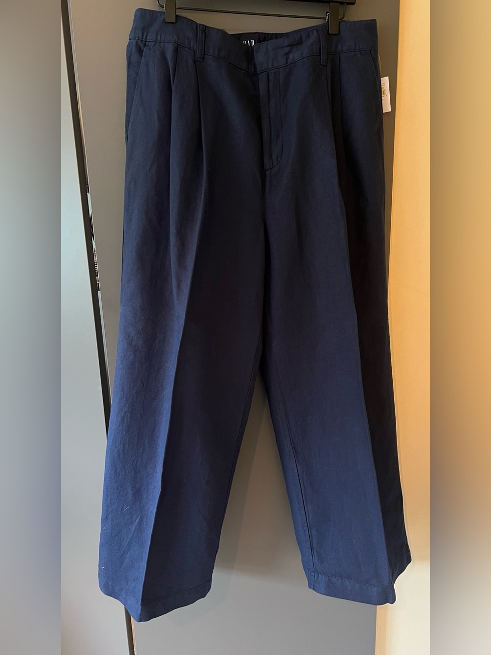 GAP Women's Navy Linen Wide-leg Pleated Trousers - Size 16